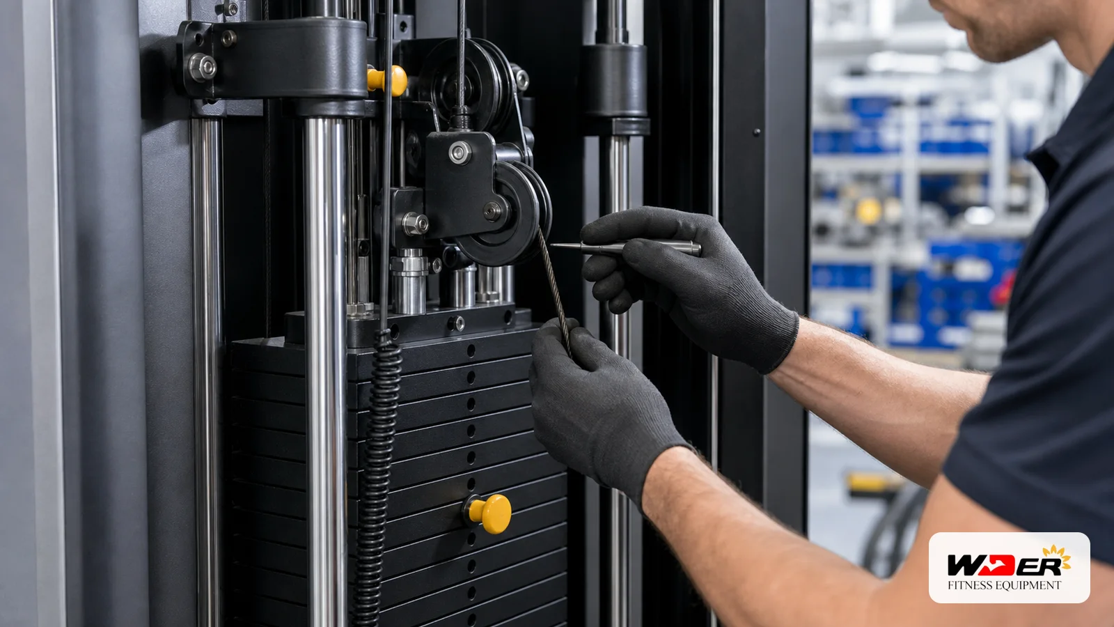 Selectorized machine cable and pulley lifecycle inspection with WDER logo - FR