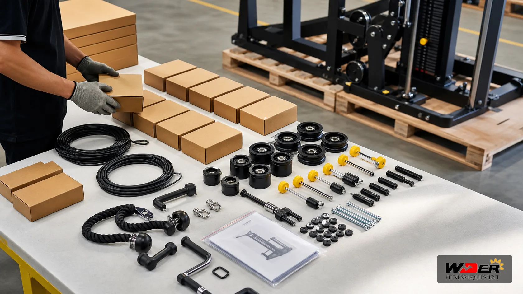 Commercial gym equipment first shipment spare parts kit with WDER logo - FR