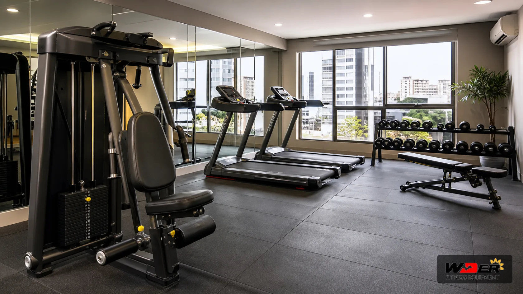 Low maintenance commercial gym equipment for property projects with WDER logo - FR
