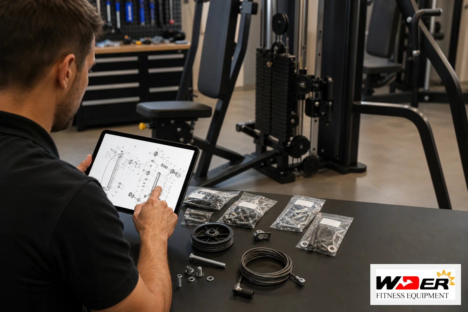 Selectorized strength machine cable ratio inspection with WDER logo - fr