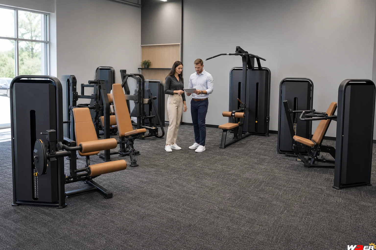 Consistent private label commercial gym equipment family with one WDER logo - fr
