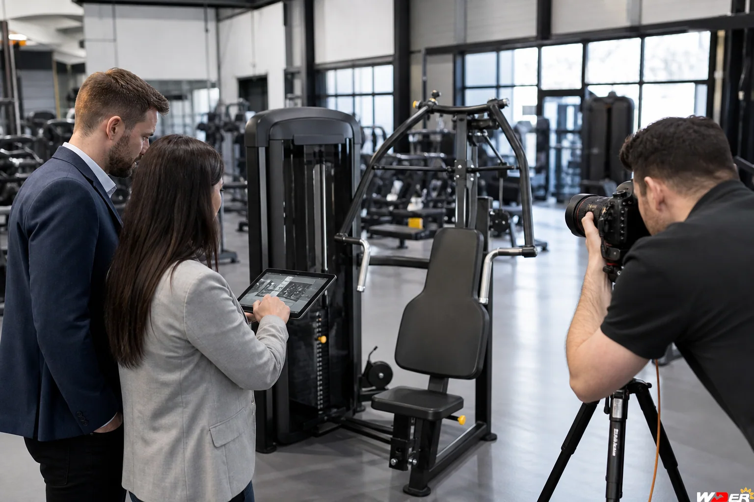 Gym equipment distributor product photography and data pack preparation with one WDER logo