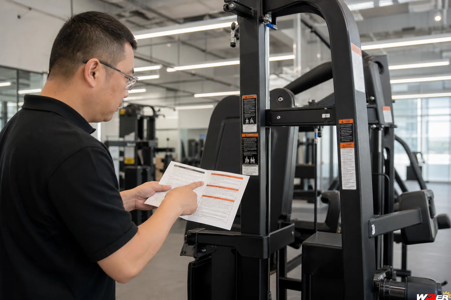 OEM gym equipment warning label and manual approval with one WDER logo