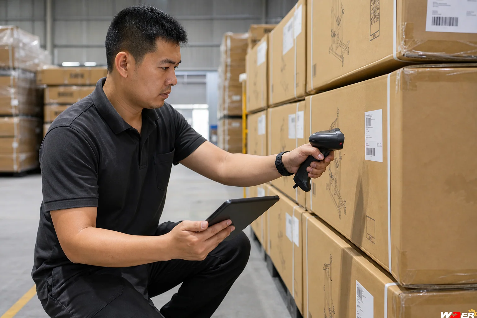 OEM gym equipment carton barcode and label scan verification with one WDER logo