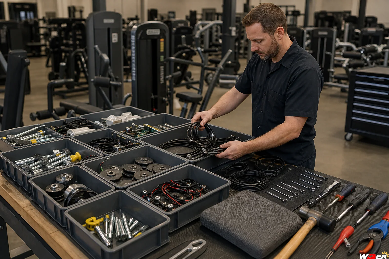 Gym equipment distributor spare parts starter kit planning with one WDER logo