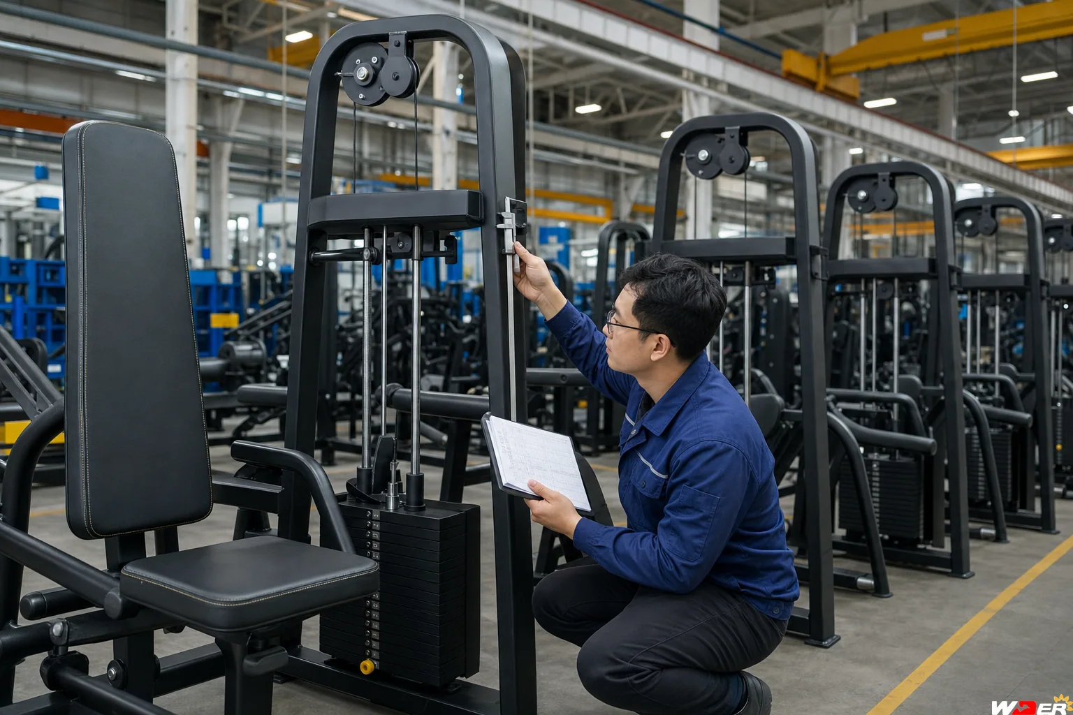 Commercial gym equipment golden sample and production comparison with one WDER logo