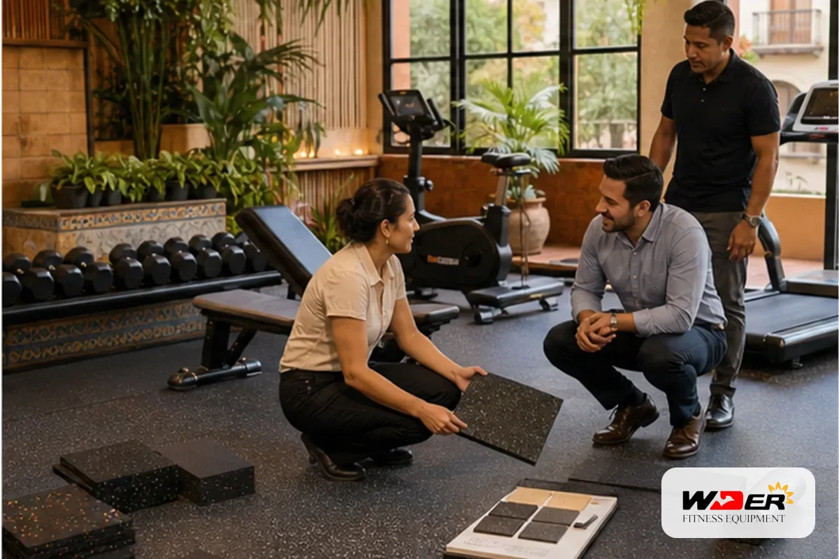 Ruido, Piso y Equipos Comerciales para Gimnasios de Hoteles y Apartamentos con el logo de WDER